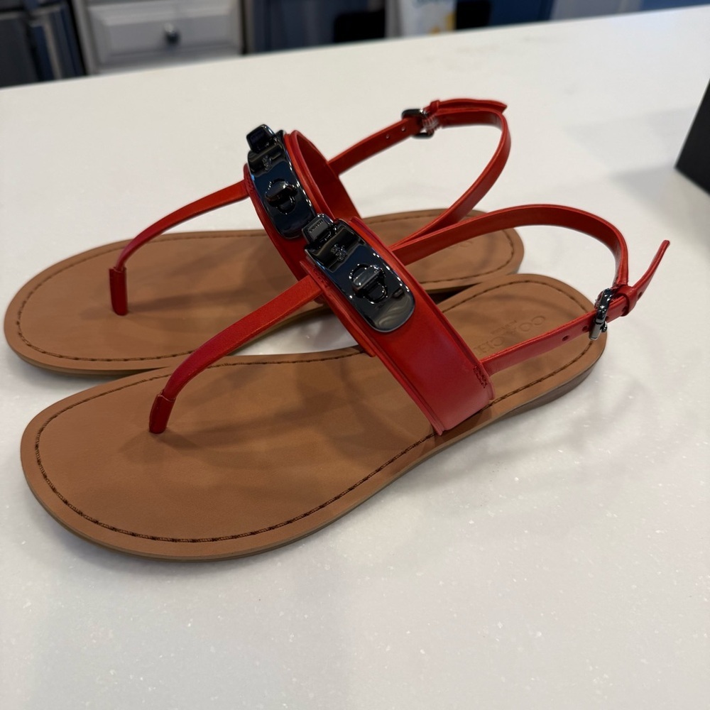 Coach Gracie Swagger Thong Sandals Burnt Orange Size 6.5 B New In Box - Picture 9 of 14